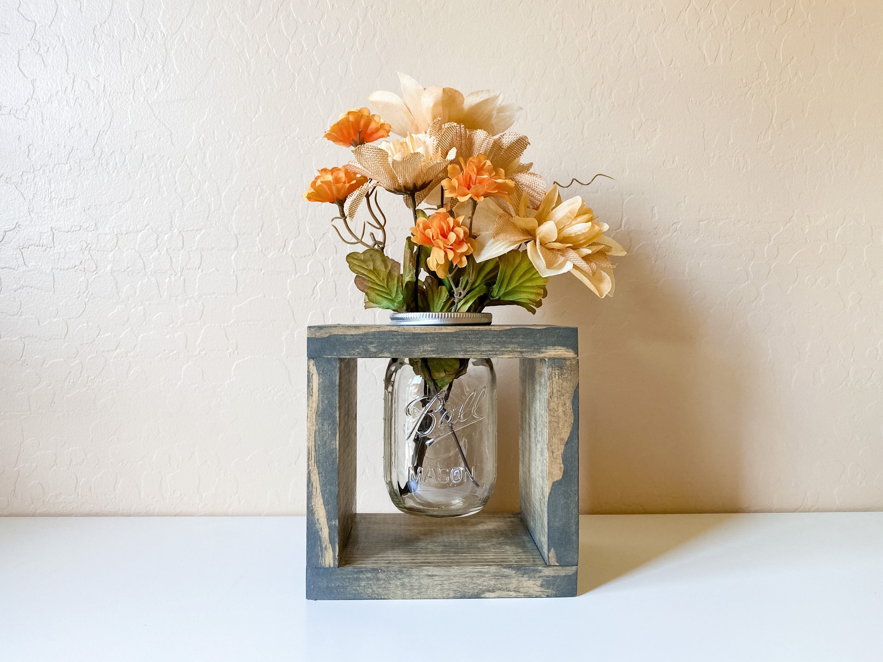 Wood Mason Jar Centerpiece Box Mason Jar Flower Holder Etsy