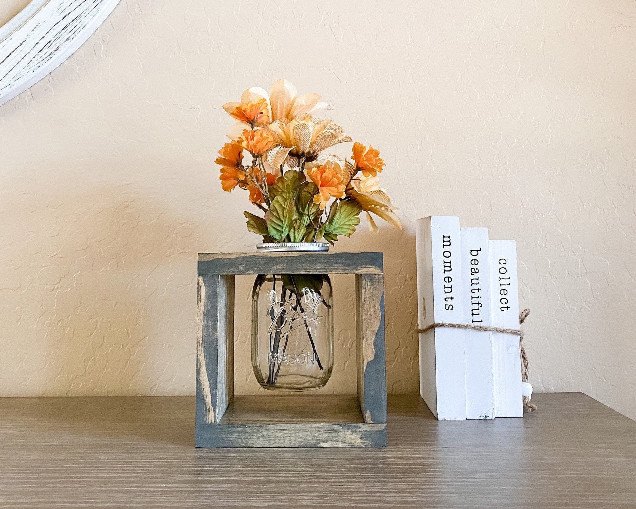 Wood Mason Jar Centerpiece Box Mason Jar Flower Holder Etsy