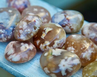 Flower Agate Palm Stone, Polished Cherry Blossom Agate, Madagascar