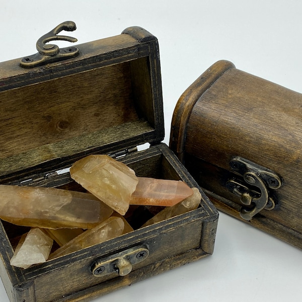 Wooden Treasure Chest, Small Chest, Stash Box, Tumbled Stone Storage Box, Altar Gift Crystal, Box, Crystal Trinkets Holder, Wood Box Gift