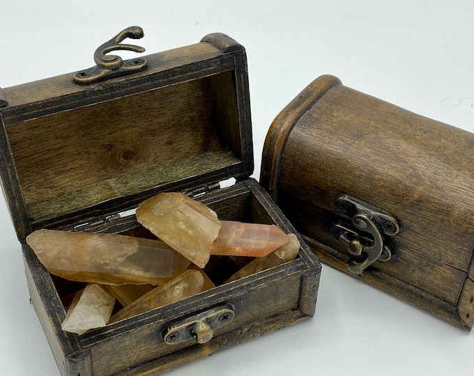 Wooden Treasure Chest, Small Chest, Stash Box, Tumbled Stone Storage Box, Altar Gift Crystal, Box, Crystal Trinkets Holder, Wood Box Gift