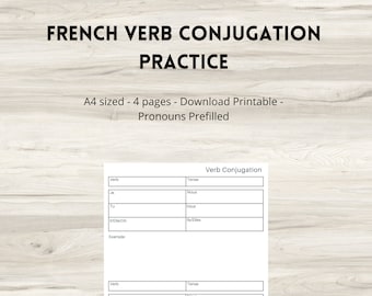 FRENCH VERB CONJUGATION worksheet study tenses and verbs language learning study aid download printable