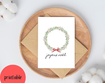 Carte de Noël Joyeux Noël Carte de Noël française imprimable | Carte de Noël