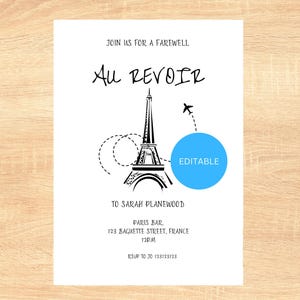 Au Revoir Farewell Party Moving Away Going Away Moving to France Invitation Editable Printable