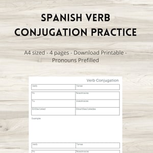 SPANISH VERB CONJUGATION worksheet study tenses and verbs plan language study aid download printable