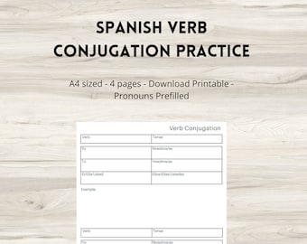 SPANISH VERB CONJUGATION worksheet study tenses and verbs plan language study aid download printable