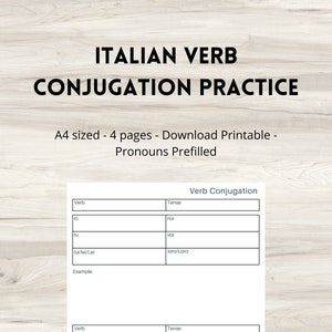 ITALIAN VERB CONJUGATION worksheet study tenses and verbs language learning download printable