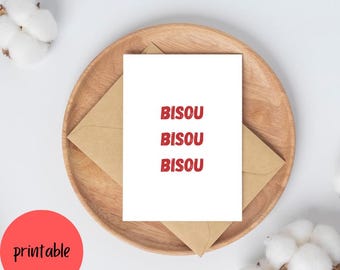 Bisou Carte | Bisous carte de vœux | Carte de baiser français | Carte française de Saint-Valentin