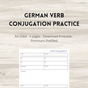 GERMAN VERB CONJUGATION worksheet study tenses and verbs language learning download printable | Instant download