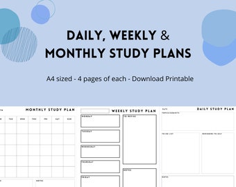 TÄGLICH WÖCHENTLICH MONATLICH | studienplaner für schüler minimalistische ziele to do liste fächer | herunterladbare printable | Sofortiger Download