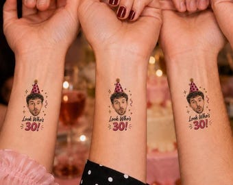 Custom Face Birthday Temporary Tattoos with Name and Age, Personalized Party Favors for Birthday Celebration
