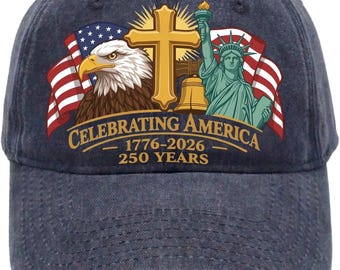250 Anniversary USA Hat – United States 250th Anniversary Adjustable Patriotic Baseball Cap, Vintage Washed Denim Baseball Cap