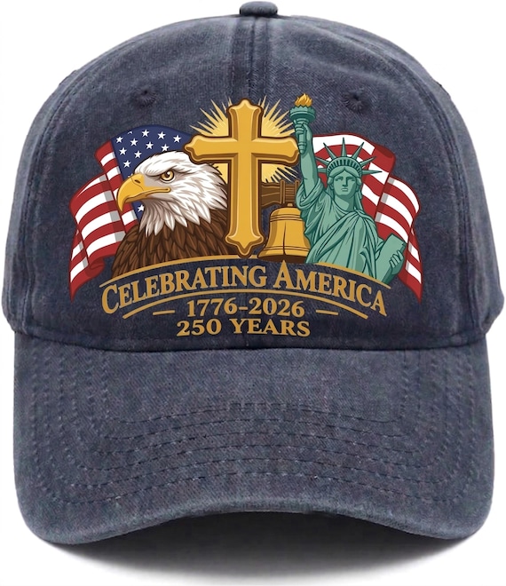 250 Anniversary USA Hat – United States 250th Anniversary Adjustable Patriotic Baseball Cap, Vintage Washed Denim Baseball Cap