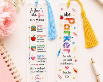 Personalized Teacher Bookmark, Custom Acrylic Bookmark for Teacher, Teacher Appreciation Gift, Thank You Teacher Gift