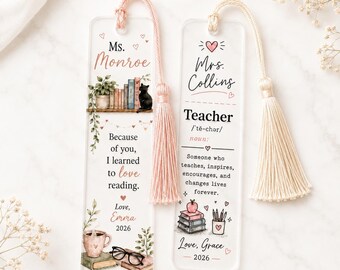 Teacher Appreciation Gift, Personalized Acrylic Bookmark, Custom Teacher Bookmark, Thank You Teacher Gift, Back to School Gift