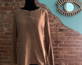 Vintage from 90s Long sleeve boho blouse, unique  woman's  elegant casual top cross tie closure, made in Italy ethnic long sleeve top