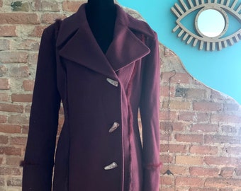 Whool and kashemere short coat for her, vintage bordeux coat made in italy