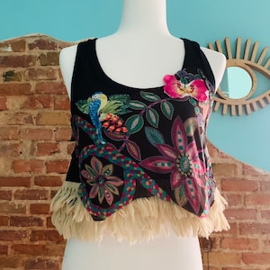 Batik Patchwork tank top, unique vintage woman&#39;s clothing from 90, block printed and batiked on cotton tank top, boho hippie italian