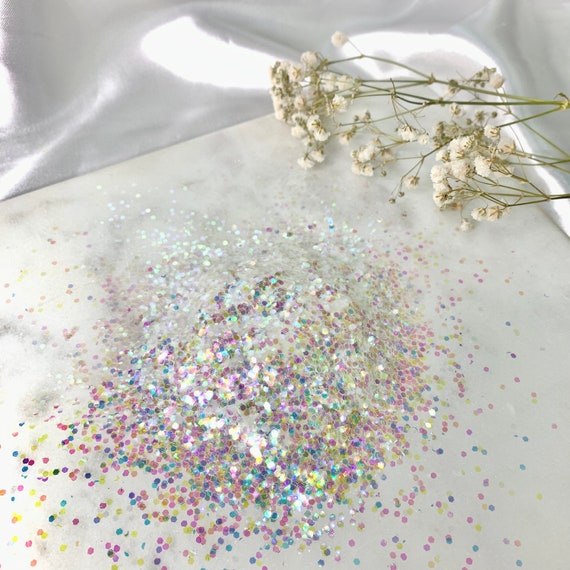 White Rainbow Iridescent Chunky Glitter Choose Your Size Polyester