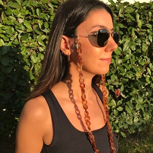 Acrylic Brown Tortoise Shell Retro with star gold metal accessory Eyeglass Chain | Sunglasses Chain | Sunglass Cords | Eyewear Lanyards