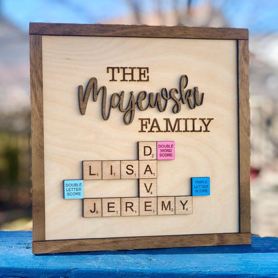 Personalized Scrabble Tile Family Name Sign: Laser Cut Wood Art
