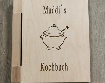 Muddis Kochbuch - Holzbuch in Handarbeit
