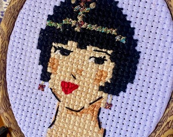 1920's Flapper Girl Framed Mini Cross Stitch Artwork