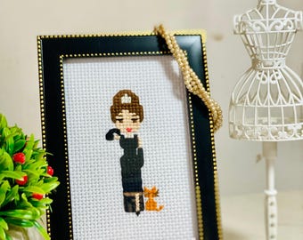Framed Audrey Hepburn Mini Cross Stitch Art