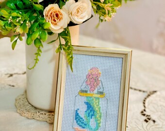 Mermaid in a Jar Cross Stitch Artwork