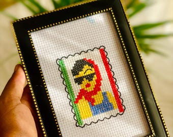 Framed Cross Stitch Art of an Italian Woman