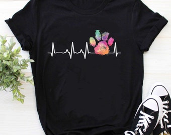 Dierenarts Gift Rainbow Paw Print Heartbeat dubbelzijdig shirt