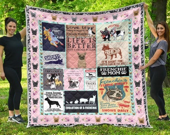 French Bulldog Quilt / French Bulldog Christmas Quilt / French Bulldog Xmas Quilt / La vida es mejor con un French Bulldog Quilt