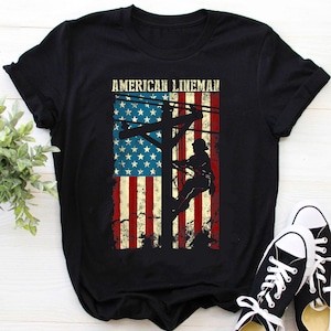 Lineman Shirt / Lineman T-shirt / Lineman Gift / Lineman American flag Electric Cable gift Patriotic Lineman Shirt