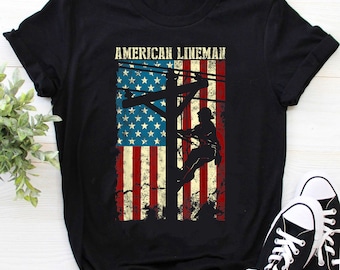 Lineman Shirt / Lineman T-shirt / Lineman Gift / Lineman American flag Electric Cable gift Patriotic Lineman Shirt