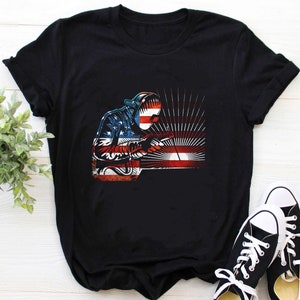 Welder Shirt | Welding t-shirt | Welder Gift | Gifts for Welders | Welder Dad Shirt | Welder Vintage USA American Flag Welding Shirt