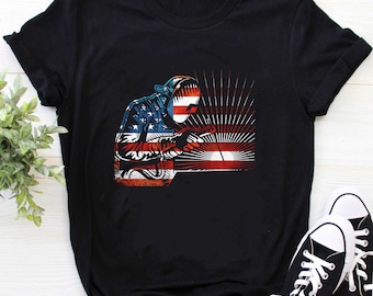 Welder Shirt | Welding t-shirt | Welder Gift | Gifts for Welders | Welder Dad Shirt | Welder Vintage USA American Flag Welding Shirt