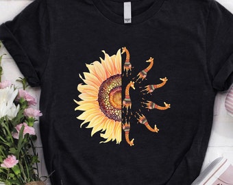 Sunflower Giraffe T-Shirt, Cute Floral Giraffe Shirt, Flowers Giraffes Long Sleeve, Sweatshirt, Hoodie