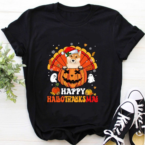 Shiba Inu Shirt / Shiba Inu T-Shirt / Shiba Inu Halloween Shirt / Shiba Inu Dog Happy Hallothanksmas Halloween Thanksgiving Shirt