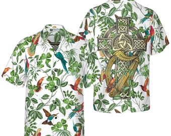 Irish Hawaiian Shirt / Irish Beach Shirt / Irish Hawaii Shirt / Irish Summer Shirt / The Celtic Cross Harp Irish Shamrock Hawaiian Shirt