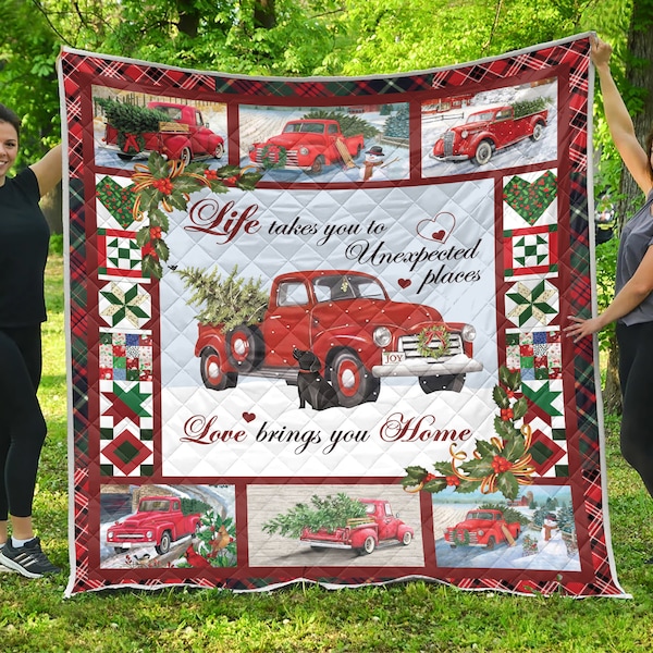 Christmas Quilt With Red Truck Etsy
