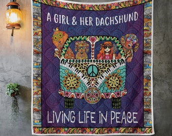 Dachshund Quilt - Una ragazza e il suo bassotto che vivono la vita in pace trapunta coperta