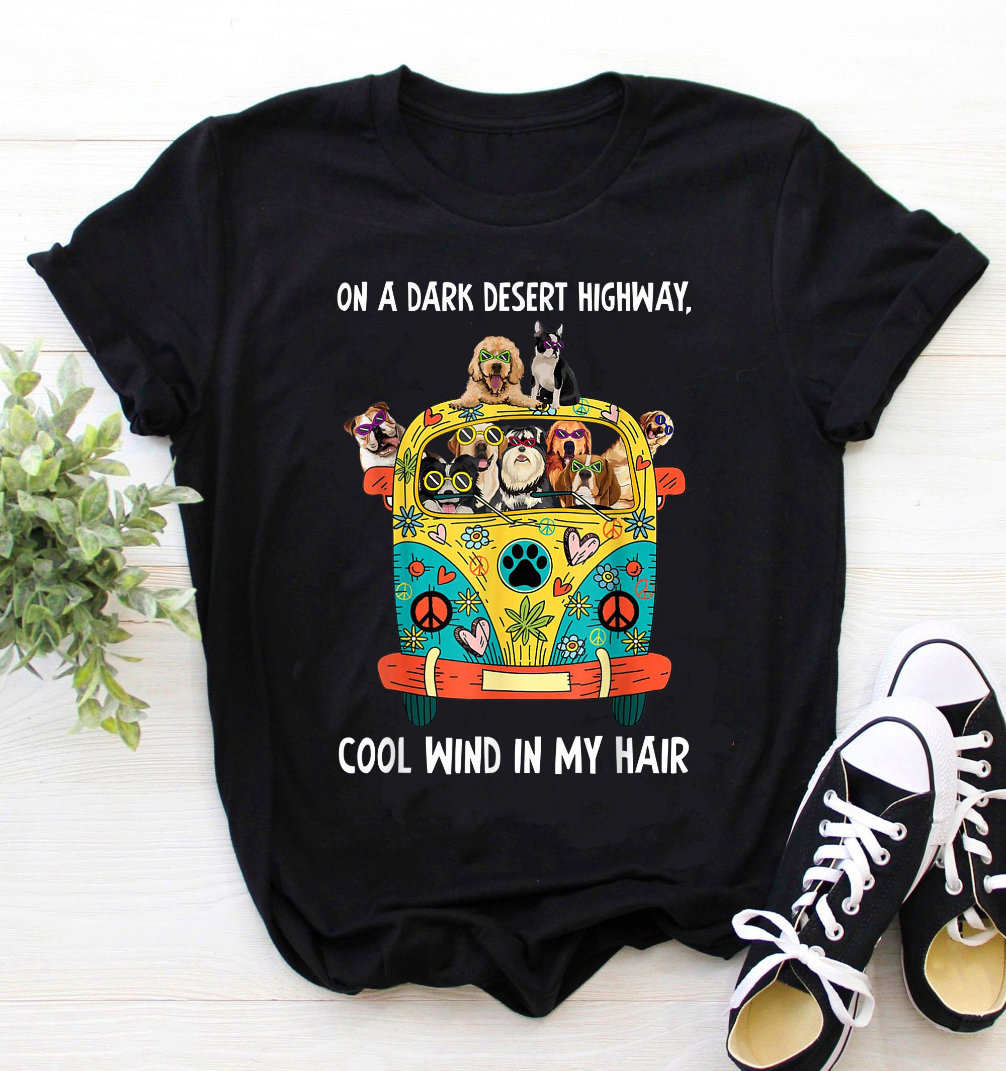 On Dark Highway A Desert Boston Terrier Cool Wind Hippie Dog T-Shirt On Dark Highway A Desert Boston Terrier Cool Wind Hippie Dog T-Shirt