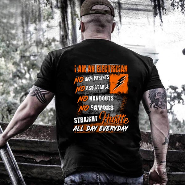 Electrician Funny T-Shirt - I Am An Electrician Danger Caution Flying Tools Tee For Men - View #2