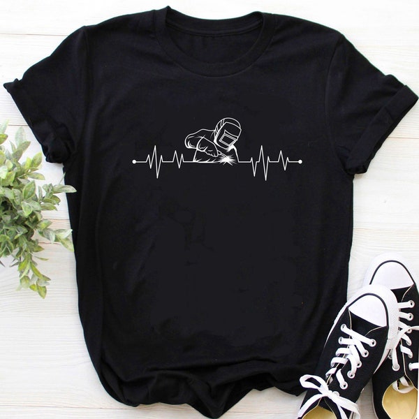 Welder Shirt | Welding t-shirt | Welder Gift | Gifts for Welders | Welder Dad Shirt | Welding Heartbeat Welder Helmet Metal Shirt