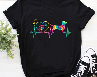 Dachshund Doxie Weenie Mom Dad Heartbeat Tie Dye Dog Gift | Dachshund Shirt | Dachshund Lovers T-Shirt| Dachshund Gift