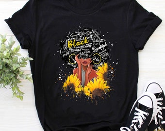 Black Queen, Afro Girl Sunflowers, Melanin Pride, Juneteenth Shirt