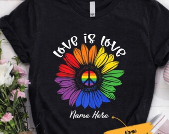Personalized Love is Love Shirt, LGBQT Pride Shirt, Women Men Kids Toddler Baby Rainbow Shirt Retro, LGBT Shirts, Love Wins Graphic T-Shirt