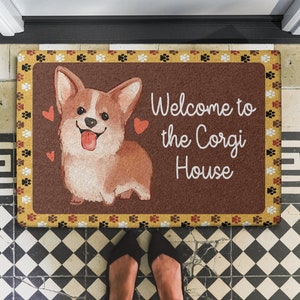 Corgi Doormat, Funny Corgi DoorMat, House Warming Gift, Corgi Lovers Gift, Corgi Welcome To Corgi House CLP0111055D Doormat