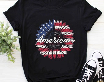 American Sunflower Flag Shirt, Sunflower Flag, American Flag Shirt, 4th Of July Shirt, Patriotic Sunflower, Fourth Of July, Sunflower Shirt