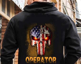 Heavy Equipment Operator Shirt | Heavy Equipment Operator Hoodie | Xmas Shirt | Skull Heavy Equipment Operator USA Flag Shirt